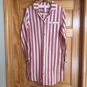 Stars Above Red and White Striped Flannel Nightgown